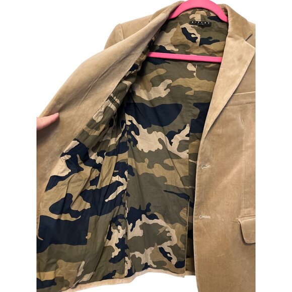 Sisley Mens Camel Velvet Blazer With Camouflage Lining 2-Button Closure Size 44 - Picture 7 of 9